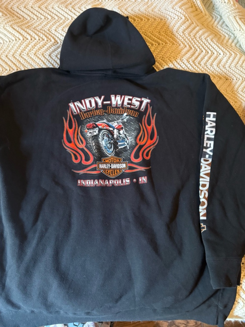 Harley-Davidson Black Hoodie with Red and Orange Flame Motorcycle Graphic